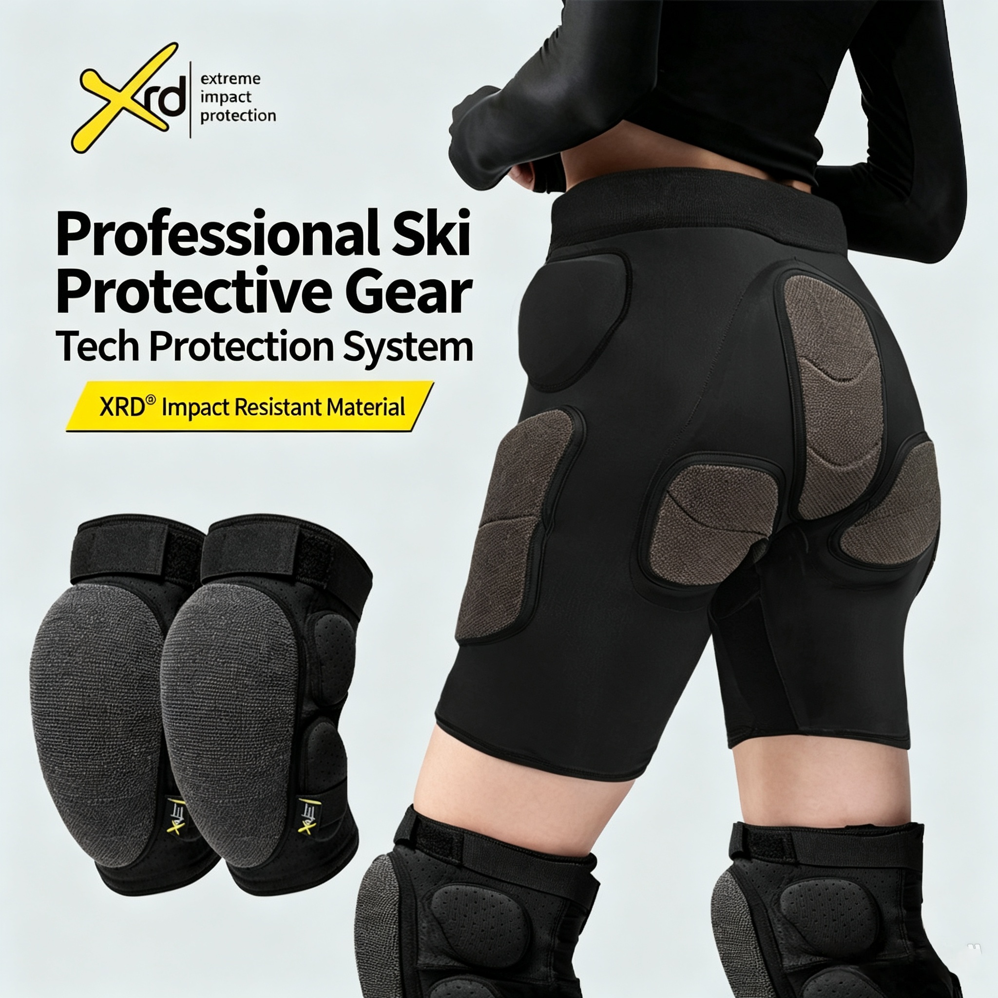 Ski impact shorts materials comparison - EVA, D3O, XRD foam samples